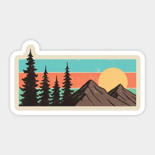 Retro Mountain Sunset Landscape – Vintage Nature Scene Sticker